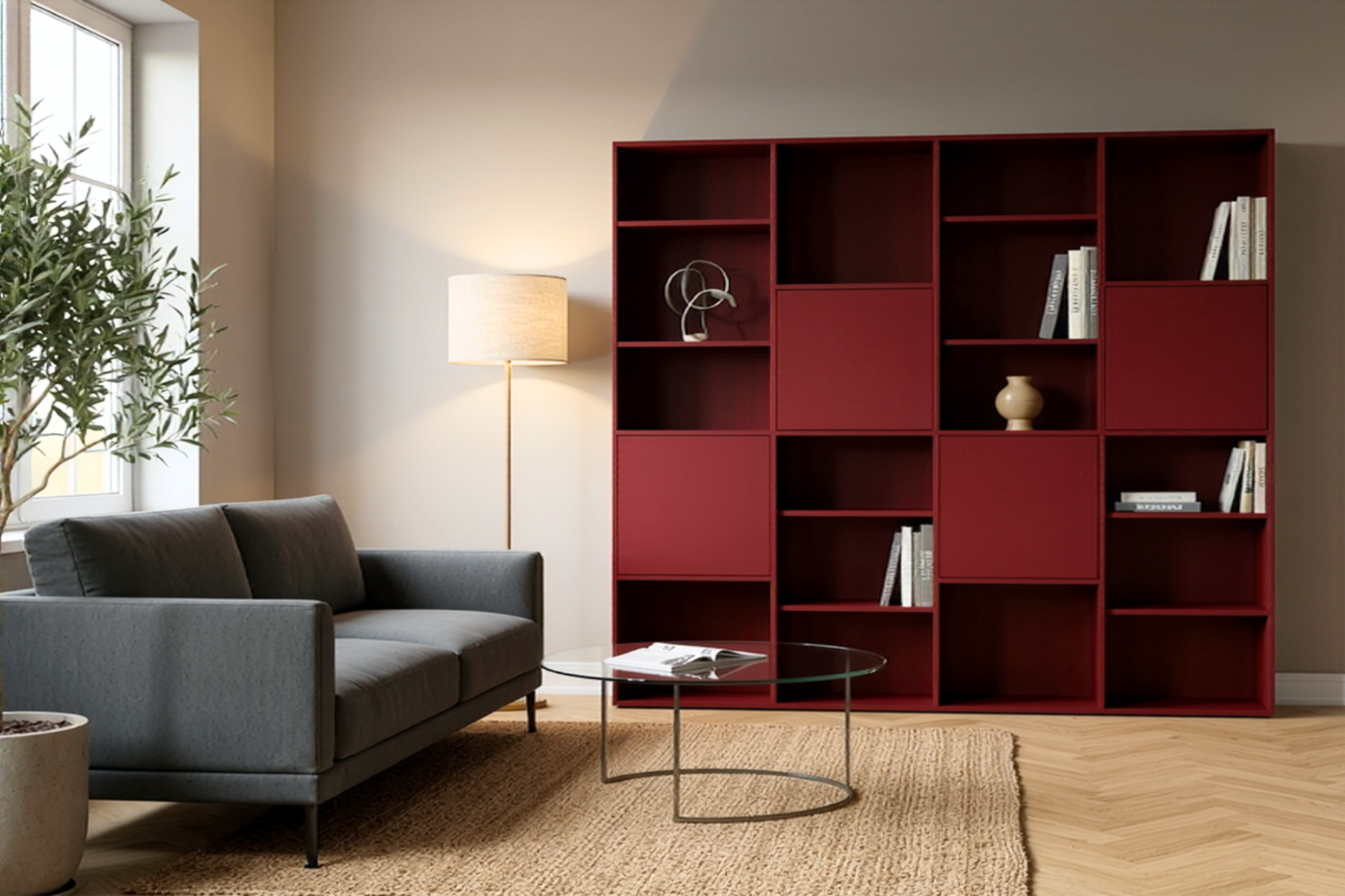 rubinrot wohzimmer regal nach mass