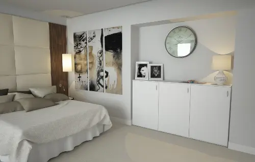 Weisses Sideboard als Einbauschrank im Schlafzimmer