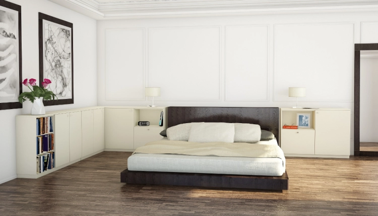Schlafzimmer mit Nachttisch in Weiß