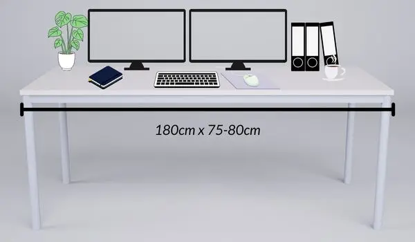 Beispielbild für grossen Schreibtisch mit 2 Bildschirmen. 