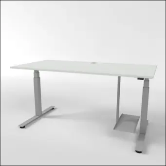 Schreibtisch hoehenverstellbar in Grau.