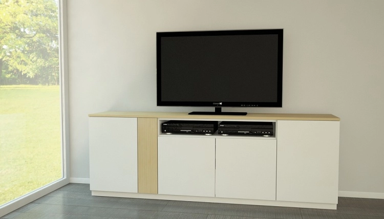 Sideboard aus Holz mit Fernseher drauf